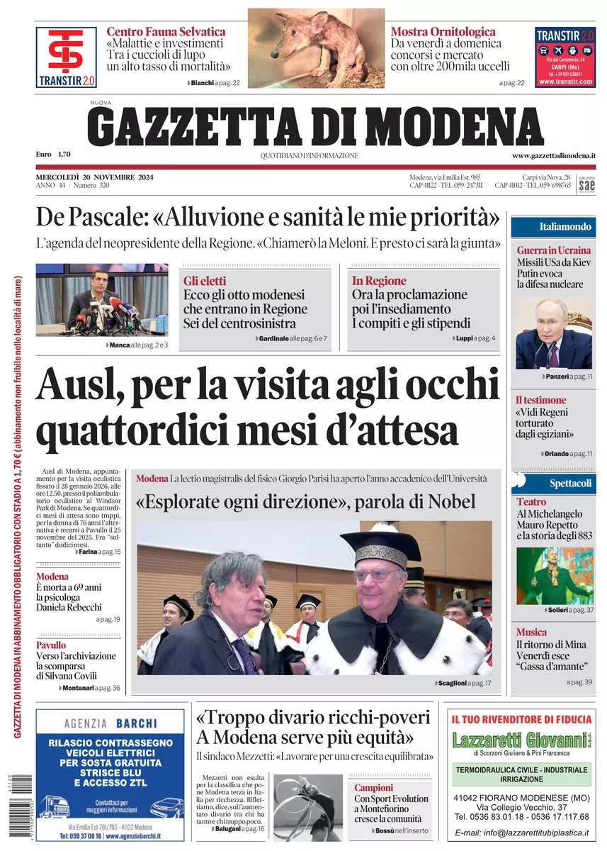 Prima-pagina-gazzetta di modena-oggi-edizione-del-2024-11-20